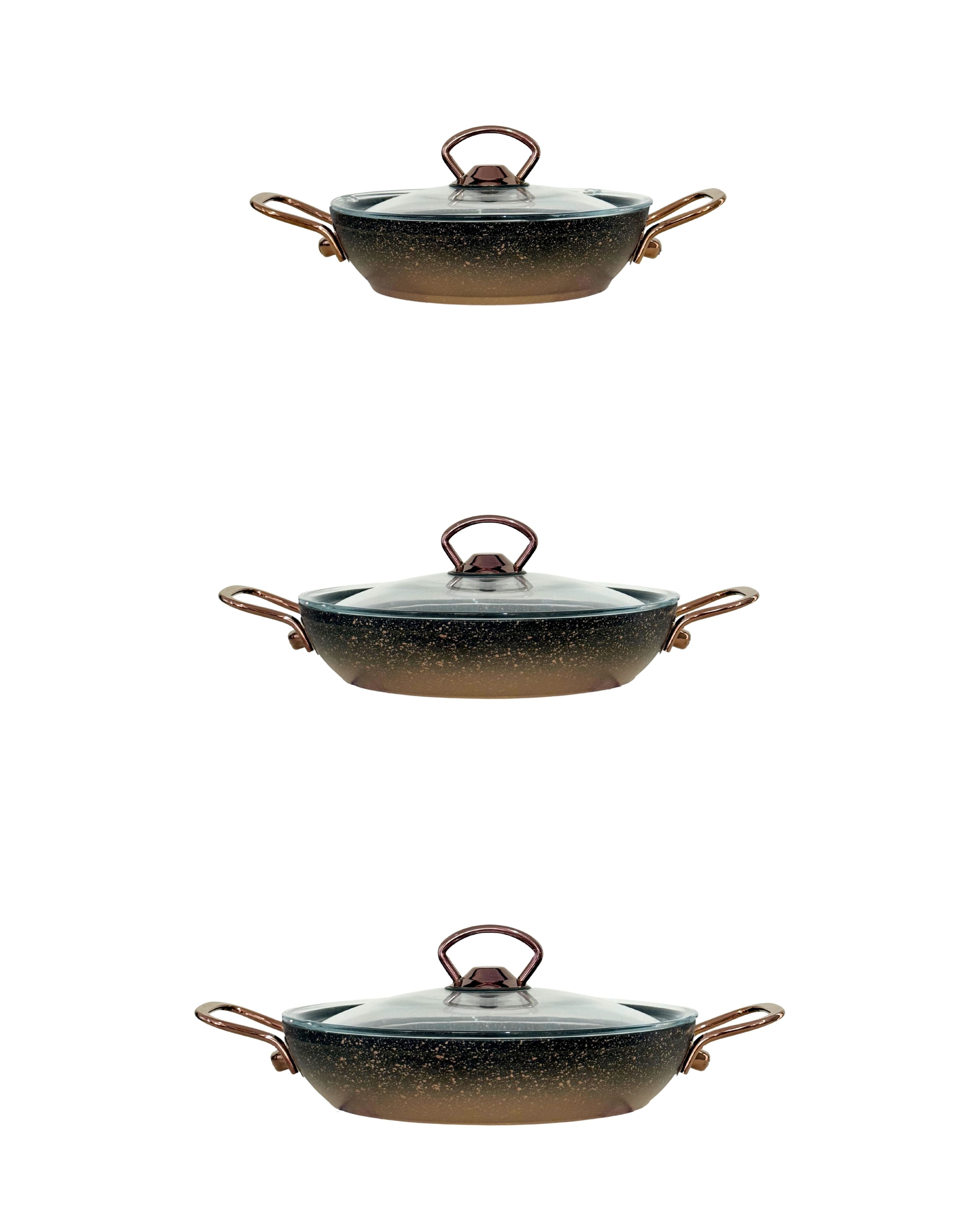 CookinaPlus 3’lü Bakır Saplı Granit Sahan Seti (16-18-20 cm)