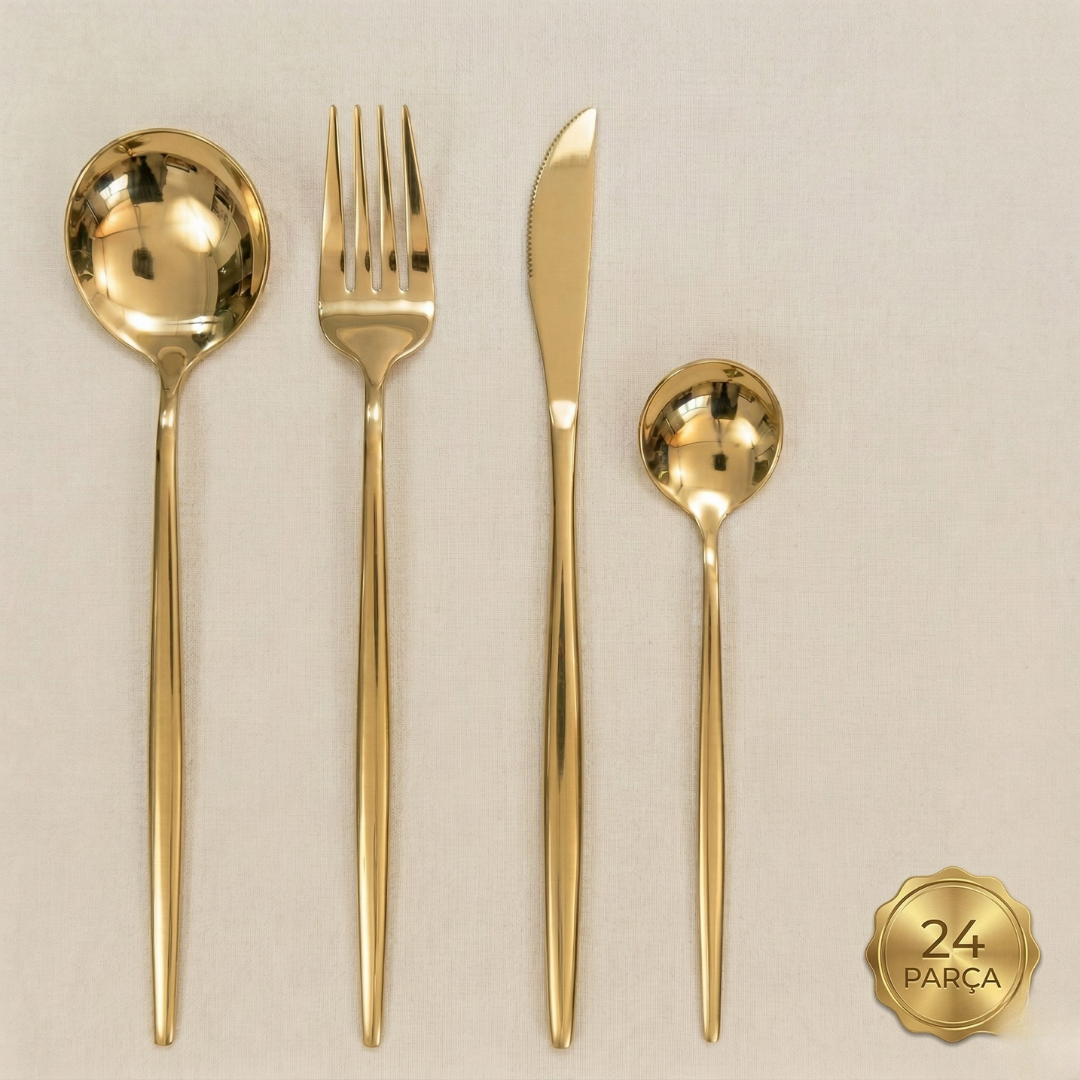 CookinaPlus Royal Gold 24 Parça 6 Kişilik Lüks Çatal Bıçak Takımı