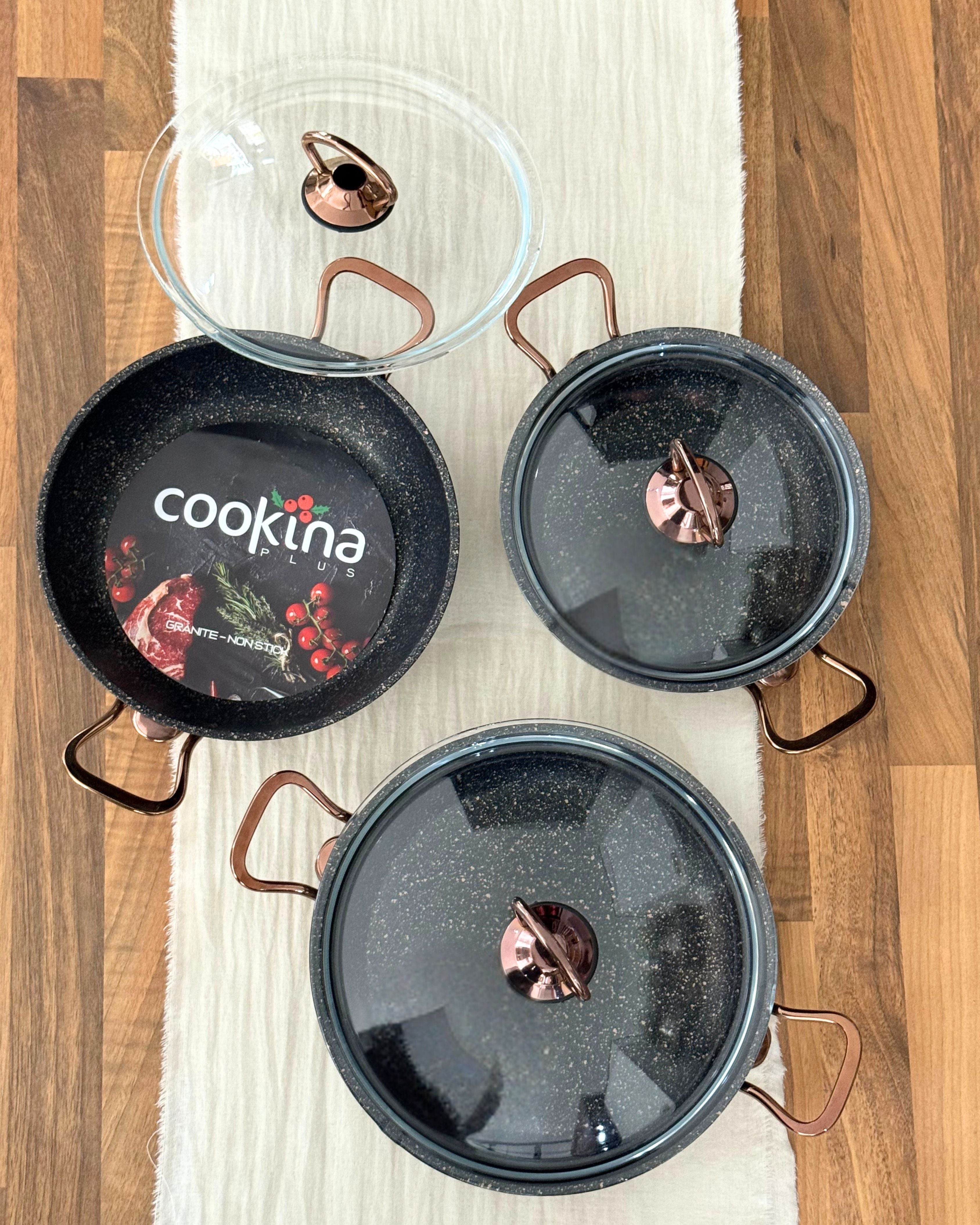 CookinaPlus 3’lü Bakır Saplı Granit Sahan Seti (16-18-20 cm)