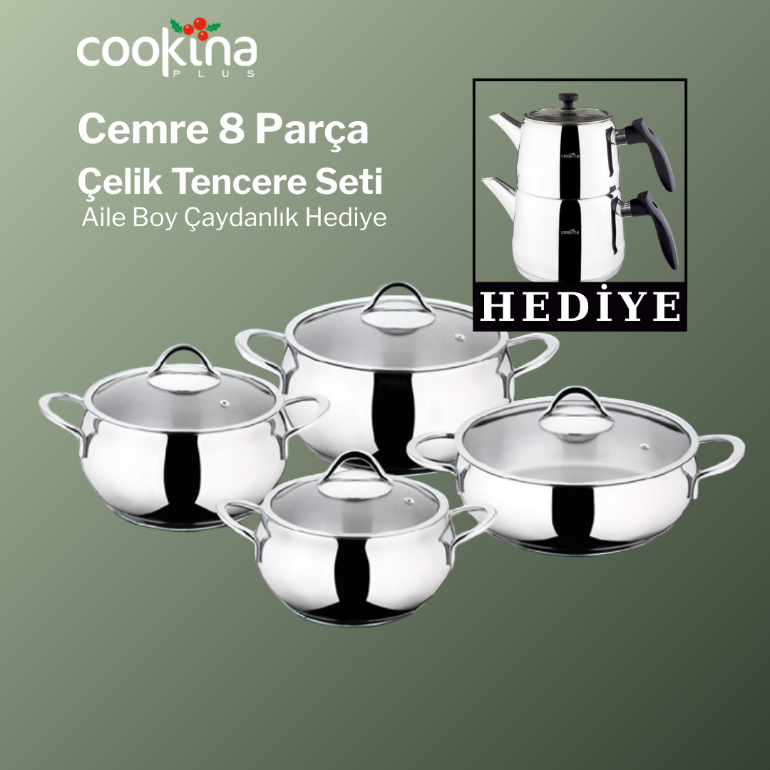 Cemre 8 Parça Çelik Tencere ( Çayanlık Hediye)
