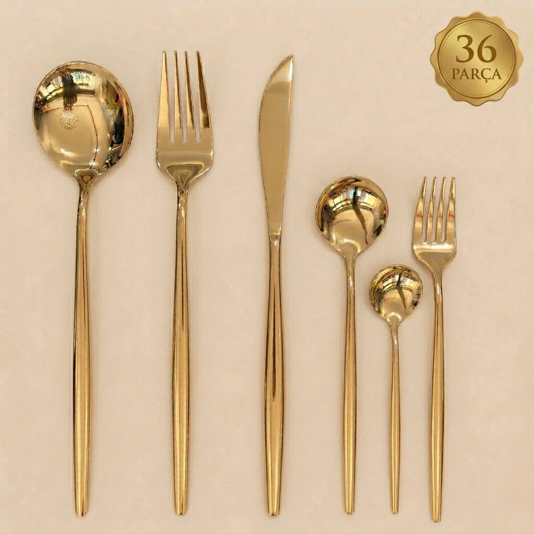 CookinaPlus Royal Gold 36 Parça Lüks Çatal Bıçak Takımı
