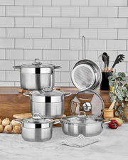 OMEGA 10 PARÇA PASLANMAZ ÇELİK TENCERE & TAVA SETİ