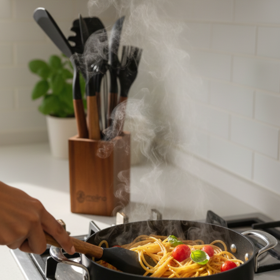 Cookina 7 Parça Siyah Granit Tencere Seti & Molino Akasya Standlı Servis Seti HEDİYE