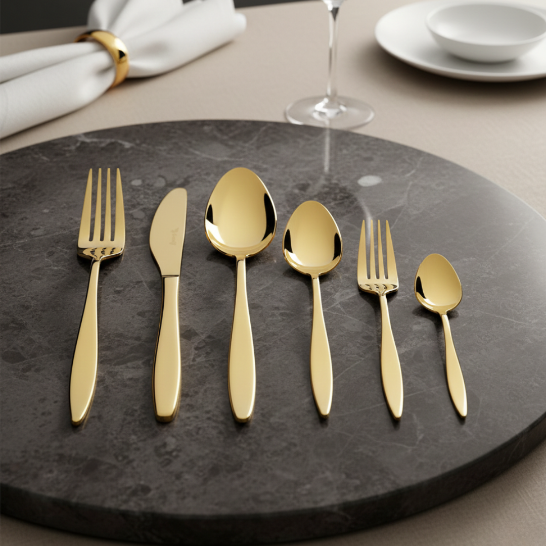 CookinaPlus Royal Gold 36 Parça Premium Çatal Bıçak Takımı - 18/10 Paslanmaz Çelik