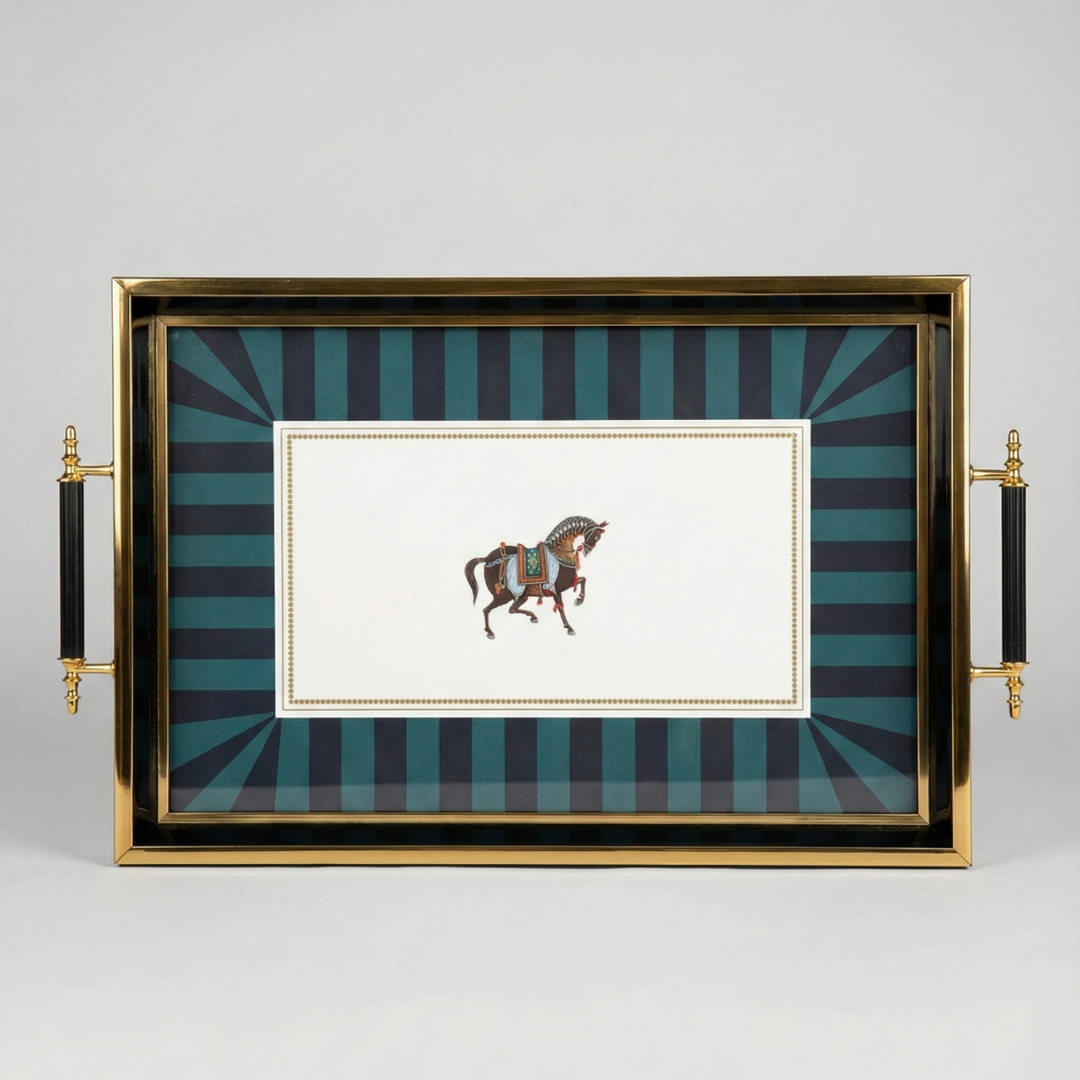 Cookina Plus Royal Equestrian - Gold Kenarlı At Figürlü Lüks Sunum Tepsisi (41x28 cm)