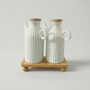 Cookinaplus 2’li Porselen Yağdanlık & Sosluk Seti - Bambu Standlı