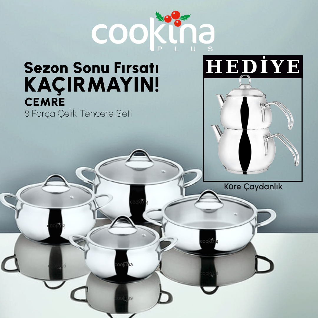 Cemre 8 Parça Çelik Tencere ( Çayanlık Hediye)