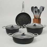 Cookina 7 Parça Siyah Granit Tencere Seti & Molino Akasya Standlı Servis Seti HEDİYE