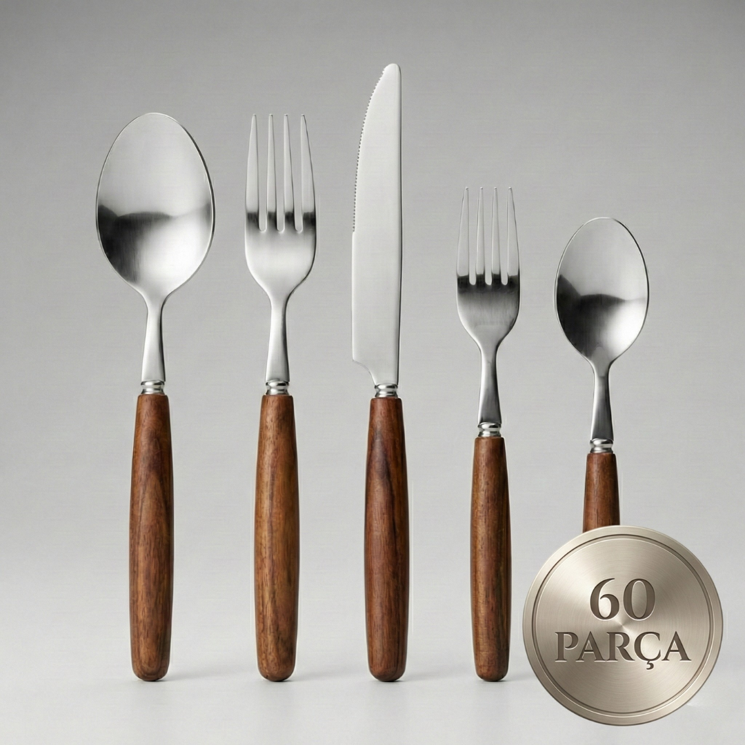 Akasya Serisi 60 Parça 12 Kişilik Dev Ziyafet Seti (Özel Ahşap Saplı)