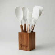 Molino Minimalist Beyaz Silikon & Akasya Ahşap Mutfak Servis Seti (8 Parça)