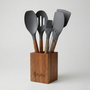 Molino Klasik Gri Silikon & Akasya Ahşap Mutfak Servis Seti (8 Parça)