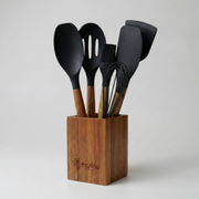 Molino Premium Siyah Silikon & Akasya Ahşap Mutfak Servis Seti (8 Parça)