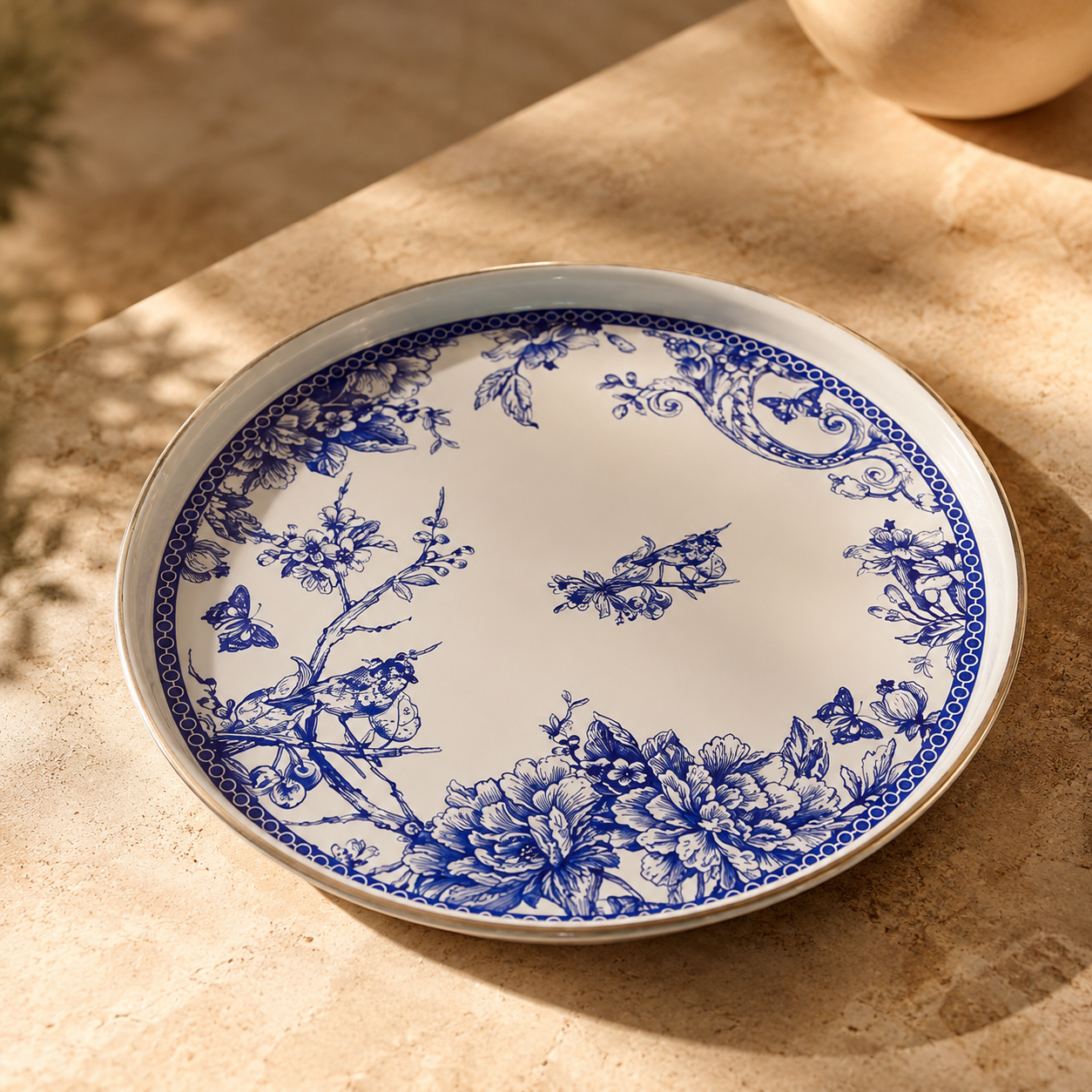 Blue Blossom 32cm Emaye Sunum Tepsisi