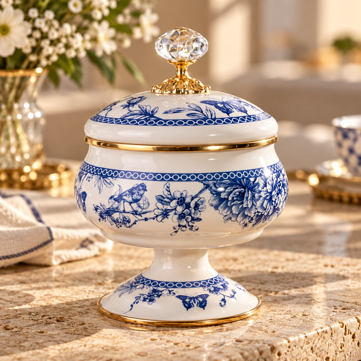 Cookina Plus Blue Blossom Emaye 12cm Şekerlik
