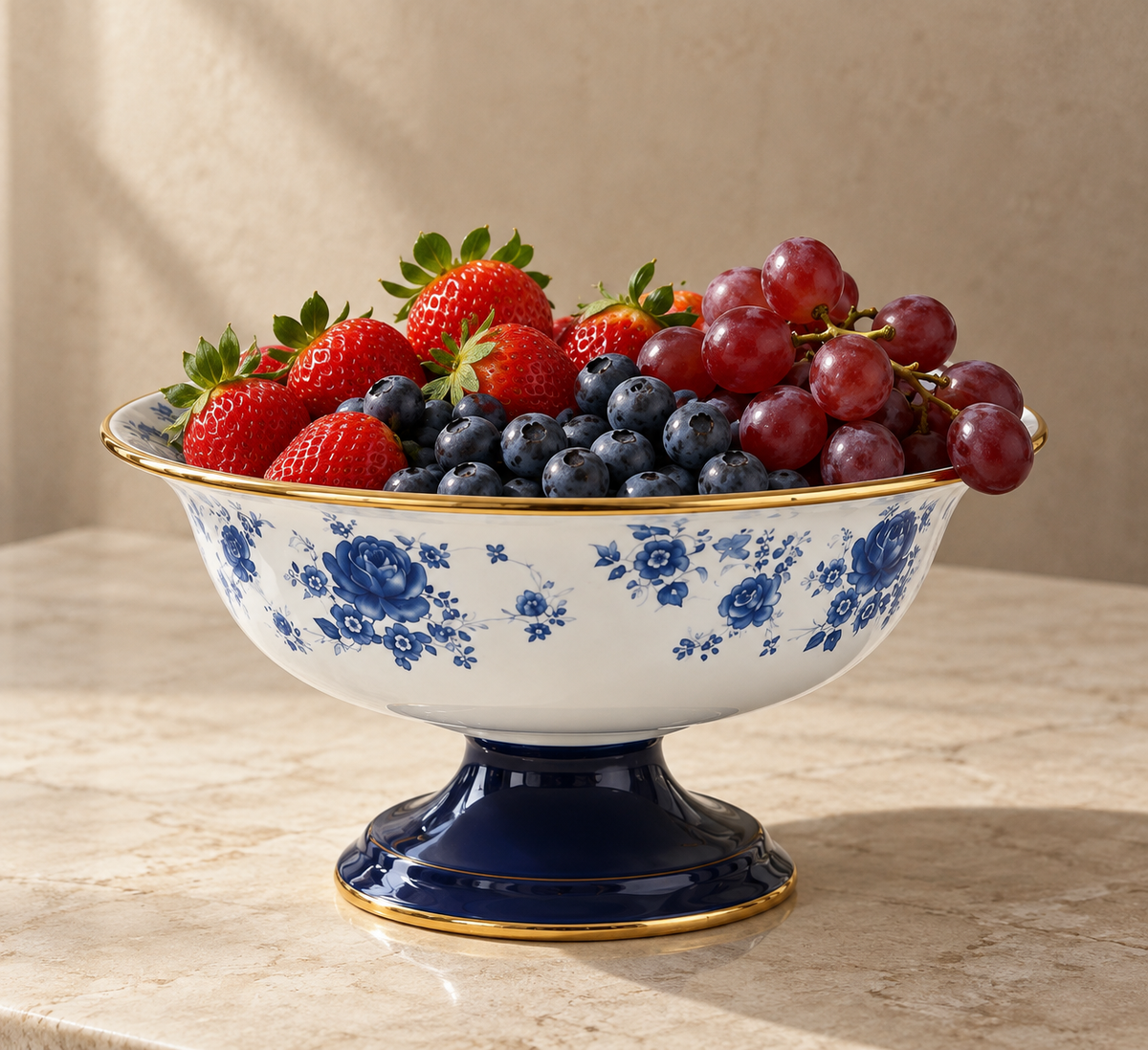 Cookina Plus Blue Blossom Emaye 30cm Ayaklı Meyvelik