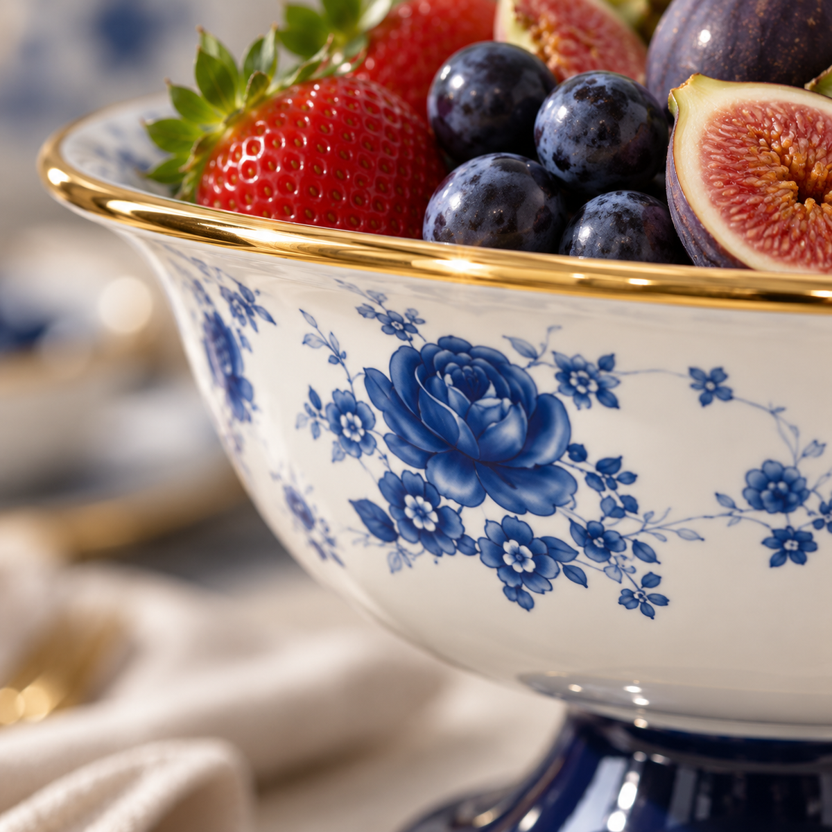 Cookina Plus Blue Blossom Emaye 30cm Ayaklı Meyvelik