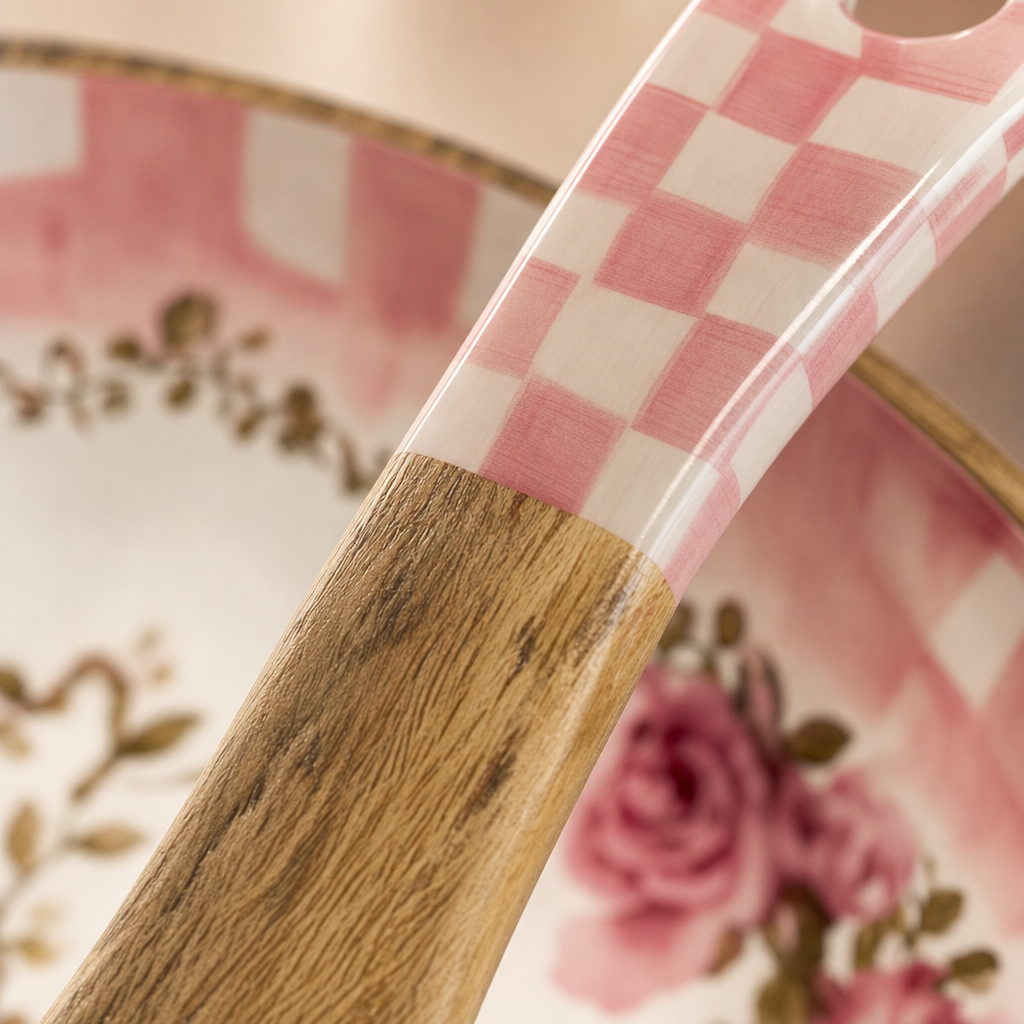 Pink Rosa Ahşap Salata Kasesi Servis Aparatlı Sofra ve Sunum Seti