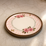 Pink Rosa Ahşap Yuvarlak Servis Tepsisi 30 cm