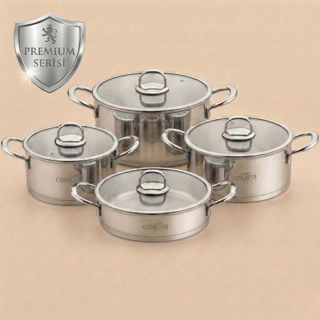 CookinaPlus Premium 8 Parça Paslanmaz Çelik Tencere Seti