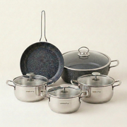 CookinaPlus 9 Parça Premium Hibrit Mutfak Seti | Mini Çelik Sos Serisi & Granit Duo