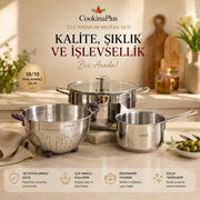 CookinaPlus 3'lü Paslanmaz Çelik Aşure Paketi | Tencere ve Süzgeç Seti
