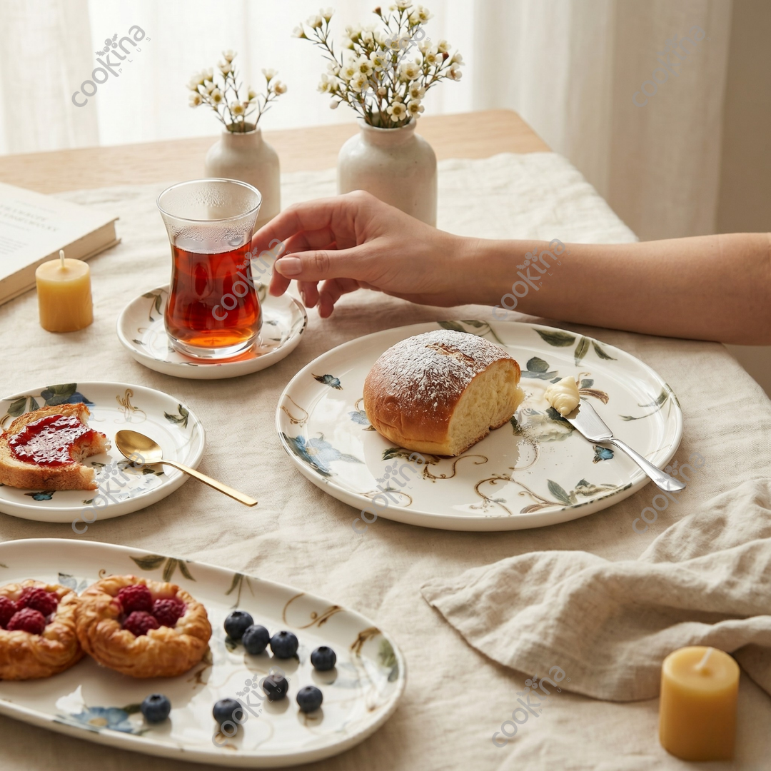 Cookina Plus Azure Bloom 29 Parça Premium Porselen Kahvaltı & Sunum Seti