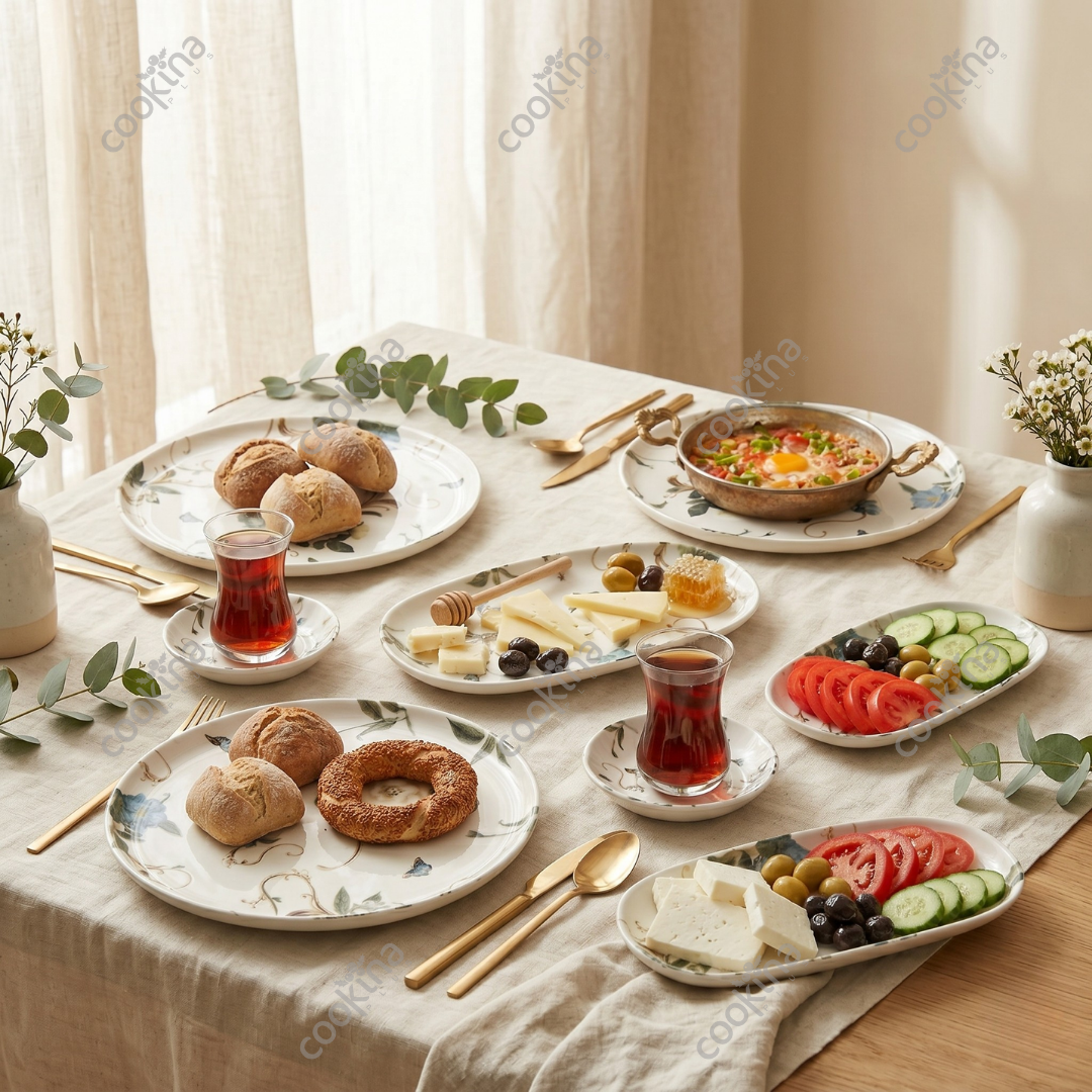 Cookina Plus Azure Bloom 29 Parça Premium Porselen Kahvaltı & Sunum Seti