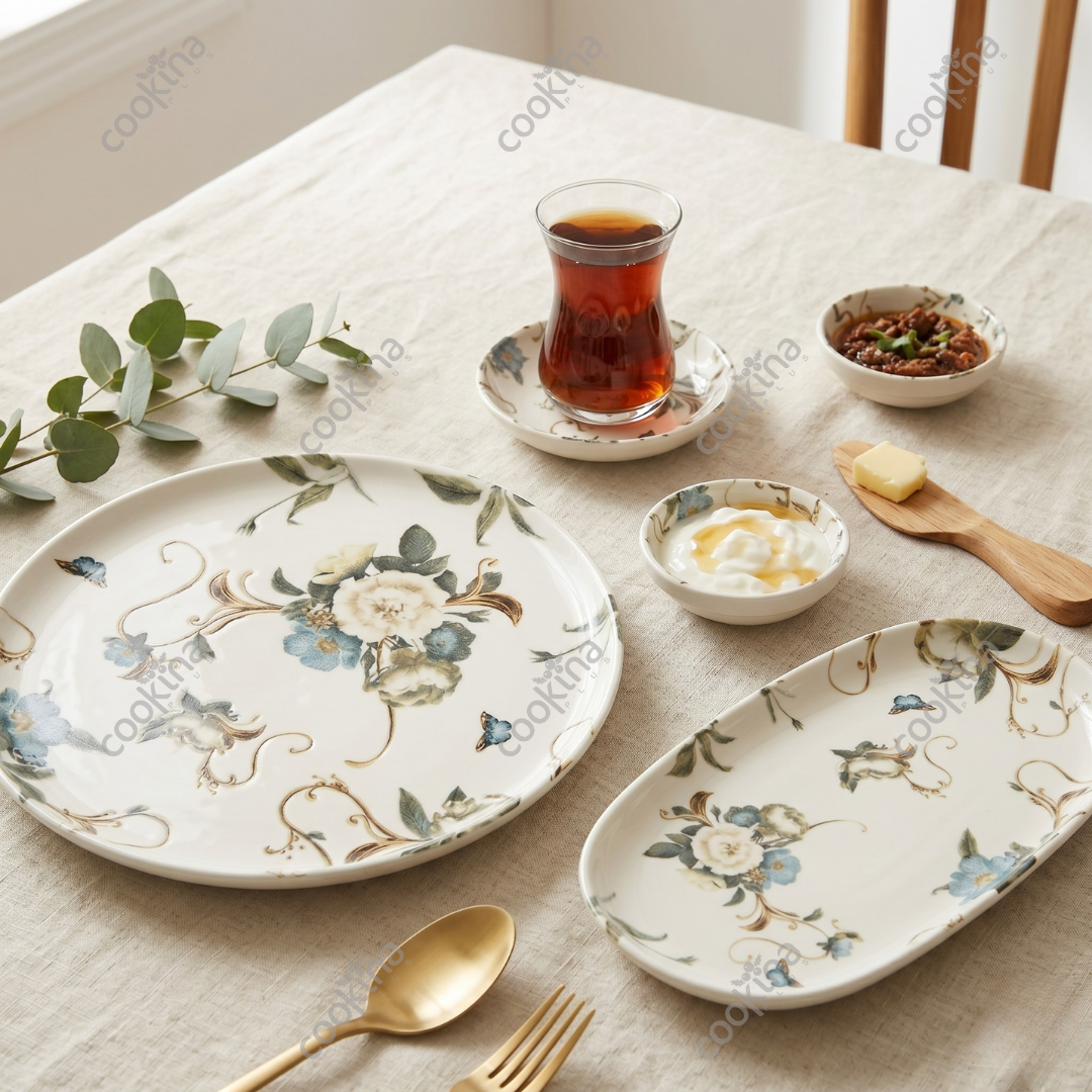 Cookina Plus Azure Bloom 29 Parça Premium Porselen Kahvaltı & Sunum Seti