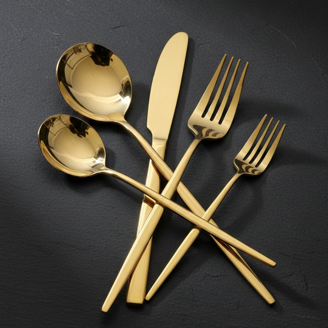 CookinaPlus Royal Gold 30 Parça Lüks Çatal Bıçak Takımı