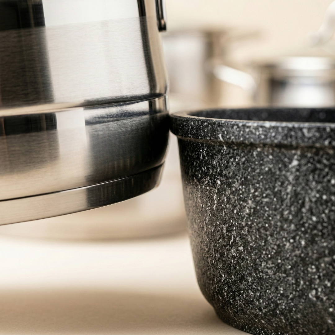 CookinaPlus 9 Parça Premium Hibrit Mutfak Seti | Mini Çelik Sos Serisi & Granit Duo