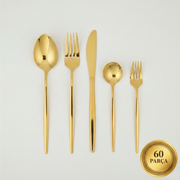 CookinaPlus Royal Gold 60 Parça 12 Kişilik Lüks Çatal Bıçak Takımı