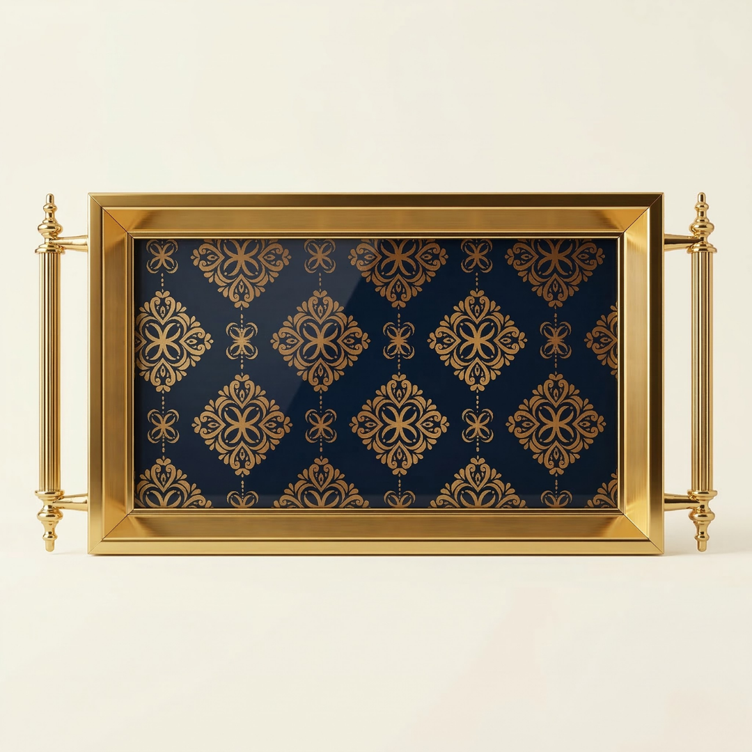 Jacquard-Gold Gold Kaplama Aynalı Sunum Tepsisi (41x28 cm)