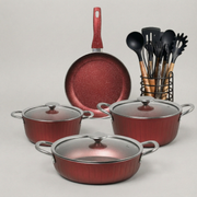 Cookina 7 Parça Kırmızı Granit Tencere Seti & Standlı Servis Seti HEDİYE