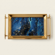 Nebula-Blue Gold Kaplama Aynalı Sunum Tepsisi (41x28 cm)