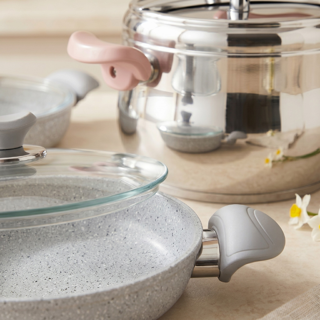 CookinaPlus Oslo Stone Bundle Set – Premium Düdüklü Tencere & 3’lü Granit Sahan Seti