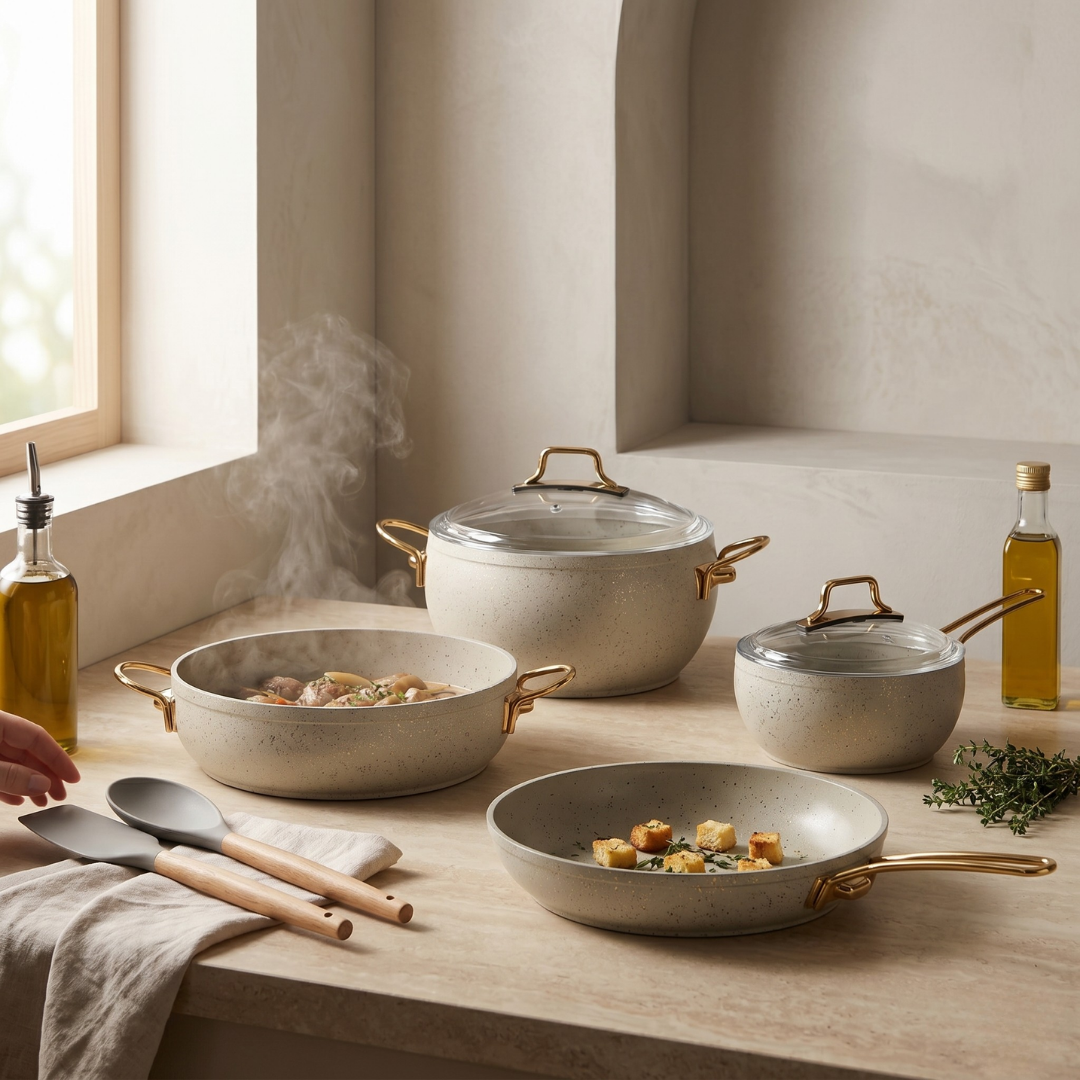 Cookina Plus Oslo Stone 7 Parça Premium Granit Tencere Seti