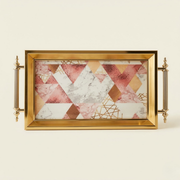 Rose-Marble Mosaic Gold Kaplama Aynalı Sunum Tepsisi (16x30 cm)
