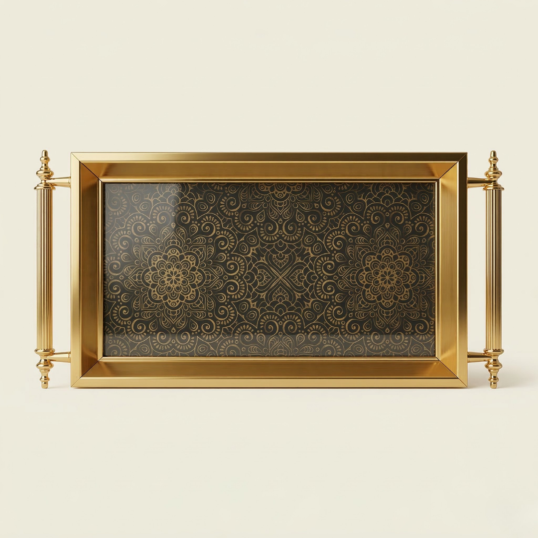 Sacred-Gold Gold Kaplama Aynalı Sunum Tepsisi (41x28 cm)