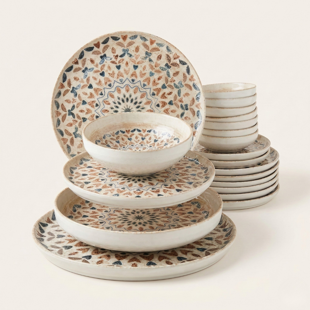 CookinaPlus Etnik Mandala 24 Parça 6 Kişilik Premium Porselen Yemek Takımı