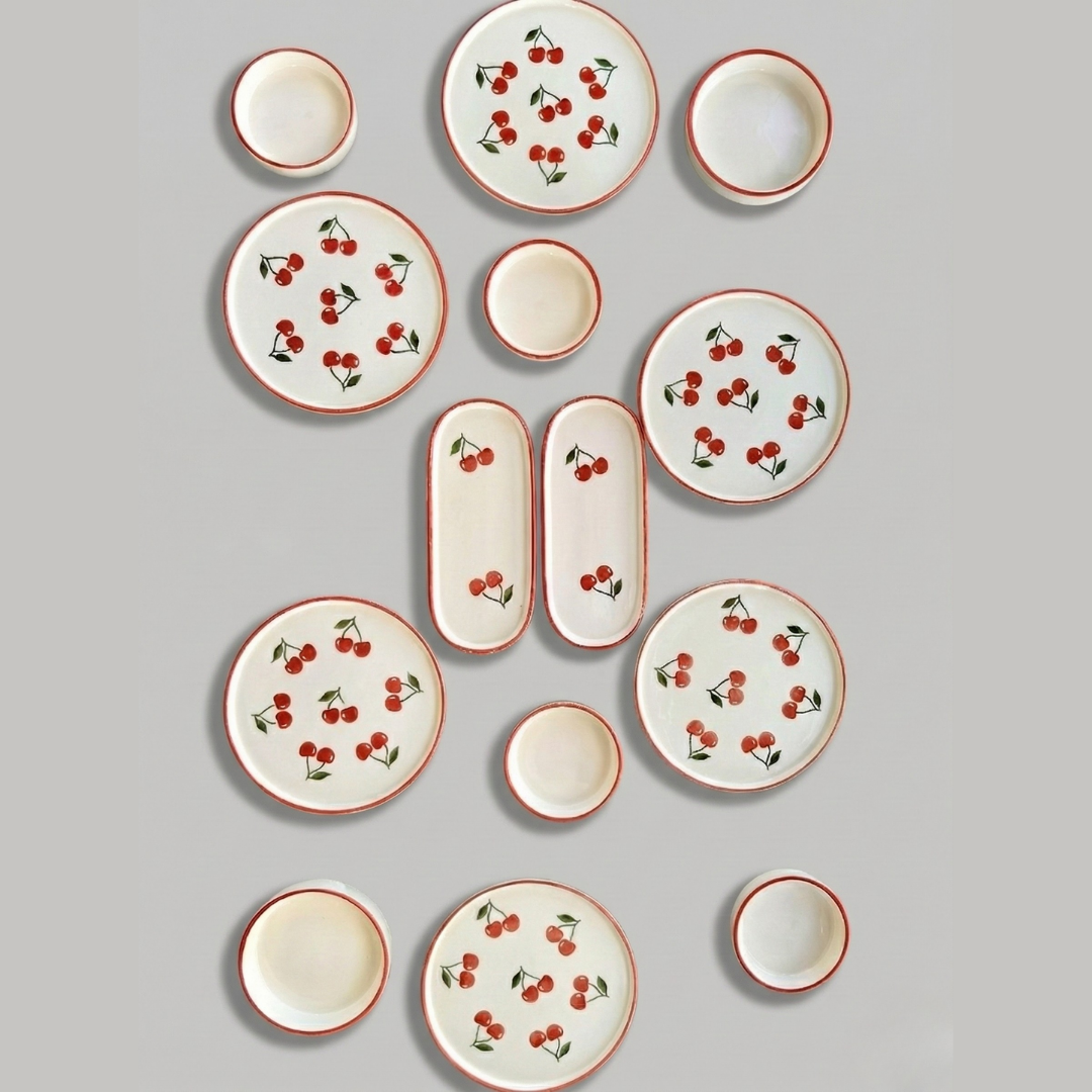 Kahvaltı Takımı 14 Parça Kiraz Desenli