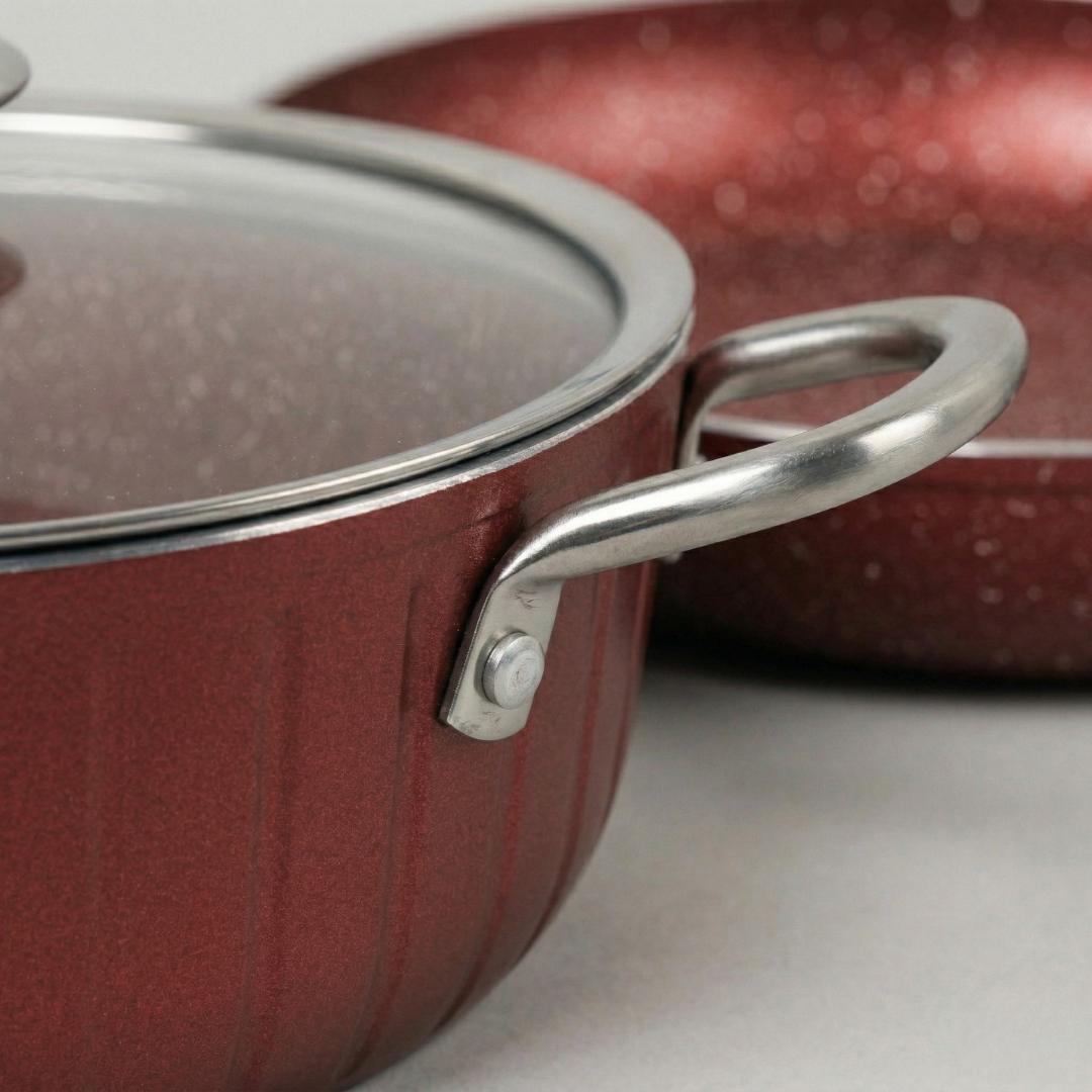 Cookina 7 Parça Kırmızı Granit Tencere Seti & Standlı Servis Seti HEDİYE