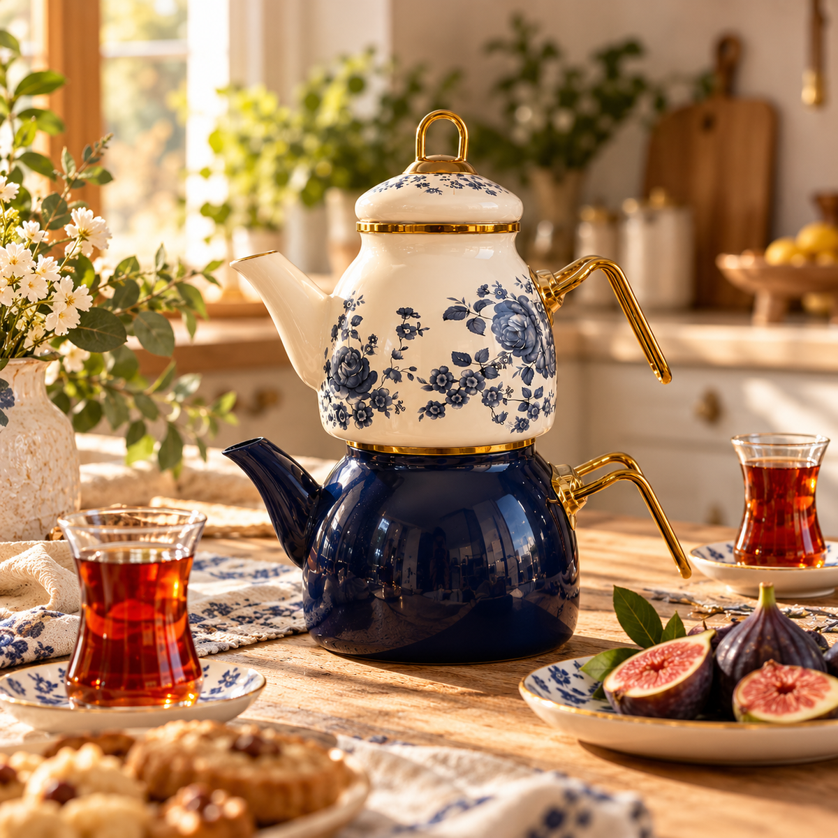 Cookina Plus Emaye Çaydanlık Takımı, Desenli Emaye Çaydanlık Seti