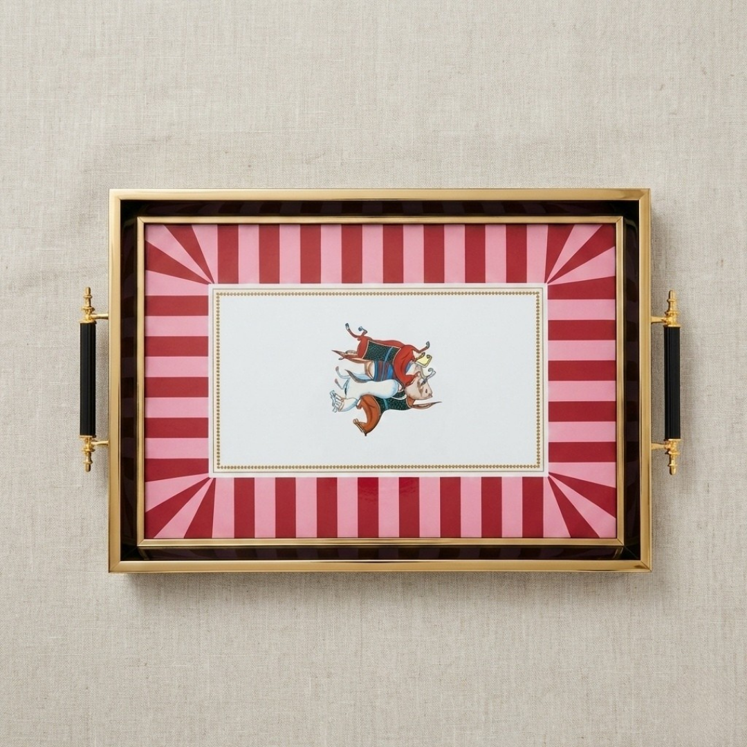 Pop Art Pembe Çizgili ve At Figürlü Modern Tepsi(41x28)