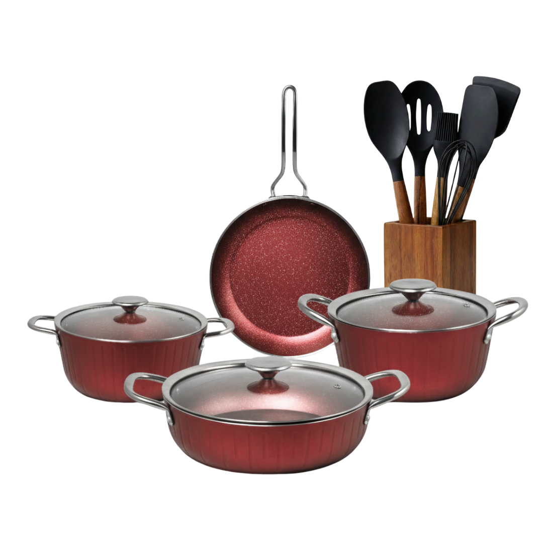 Cookina 7 Parça Siyah Granit Tencere Seti & Molino Akasya Standlı Servis Seti HEDİYE