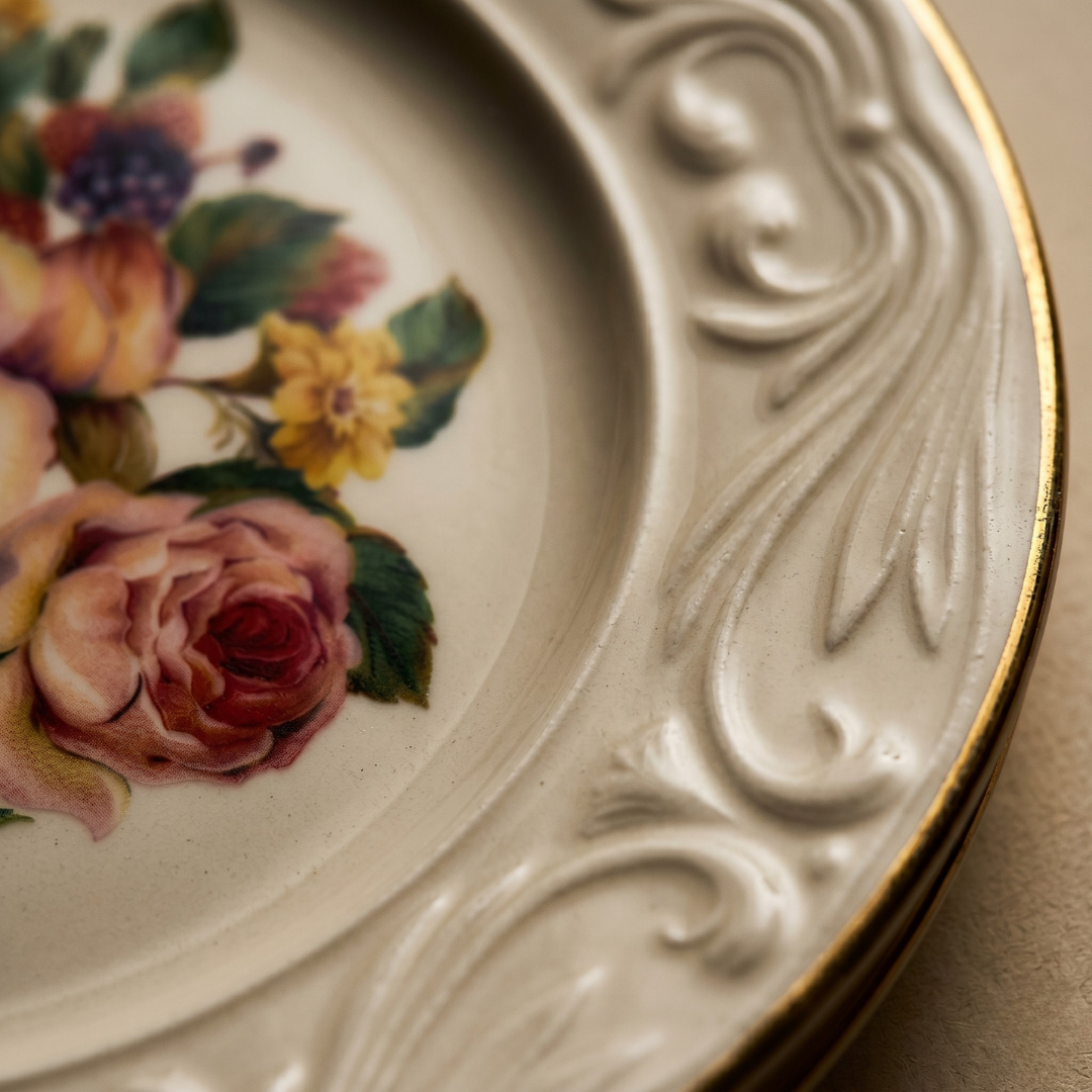 CookinaPlus Rosé Heritage 6 Kişilik Porselen Servis Tabağı Seti - Antik Gül Serisi