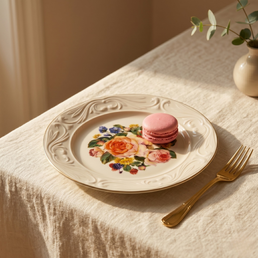 CookinaPlus Rosé Heritage 6 Kişilik Porselen Servis Tabağı Seti - Antik Gül Serisi