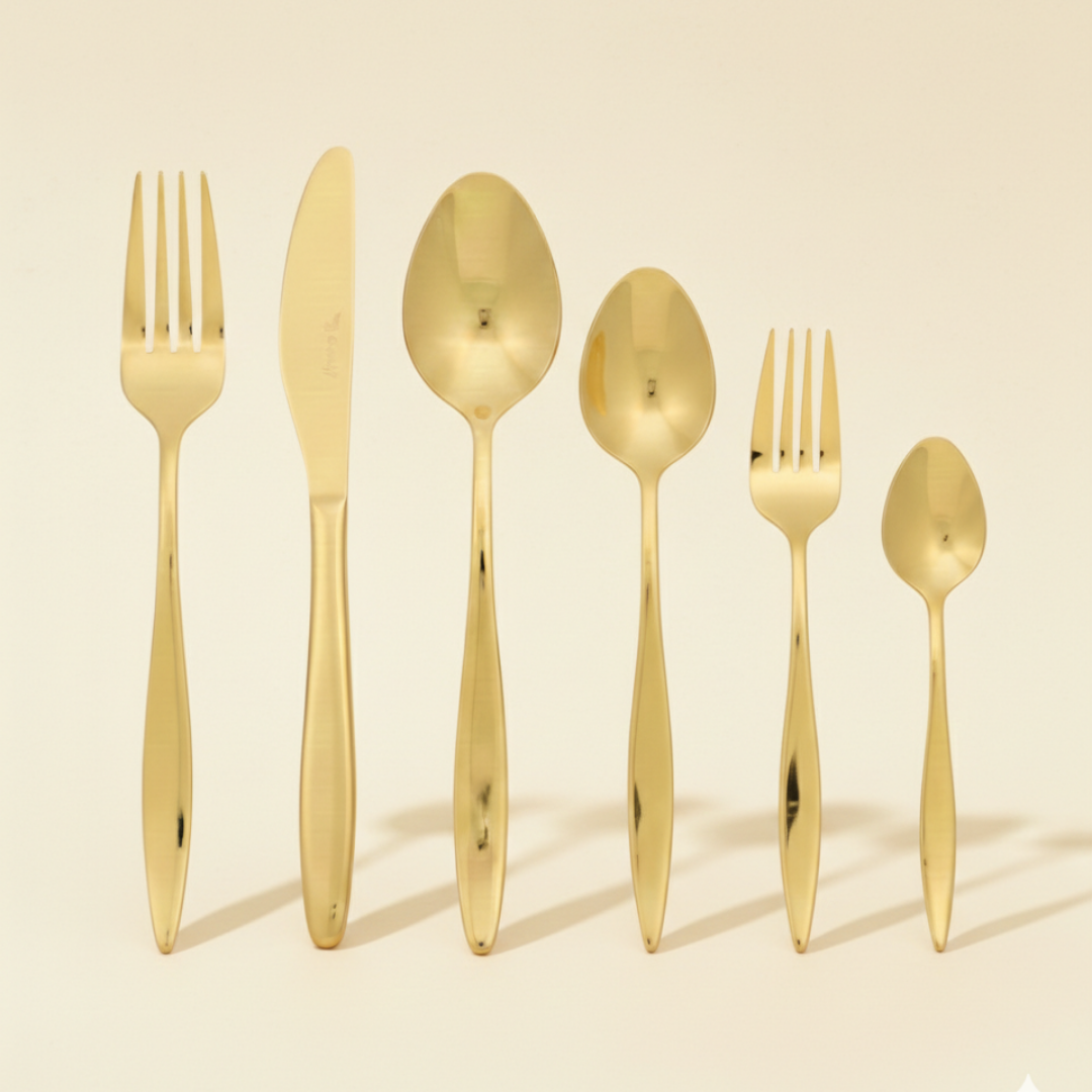 CookinaPlus Royal Gold 36 Parça Premium Çatal Bıçak Takımı - 18/10 Paslanmaz Çelik