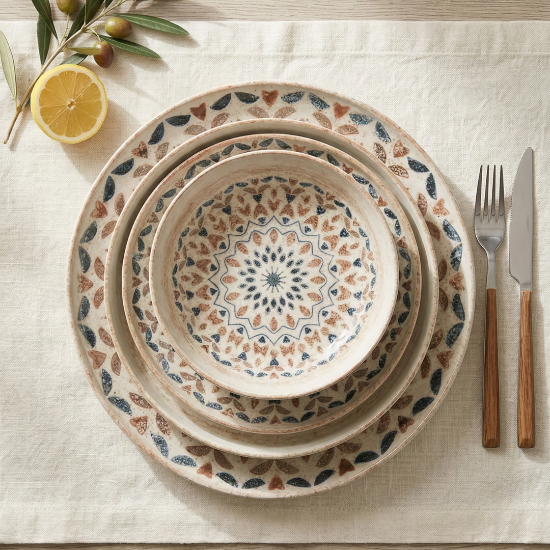 CookinaPlus Etnik Mandala 24 Parça 6 Kişilik Premium Porselen Yemek Takımı