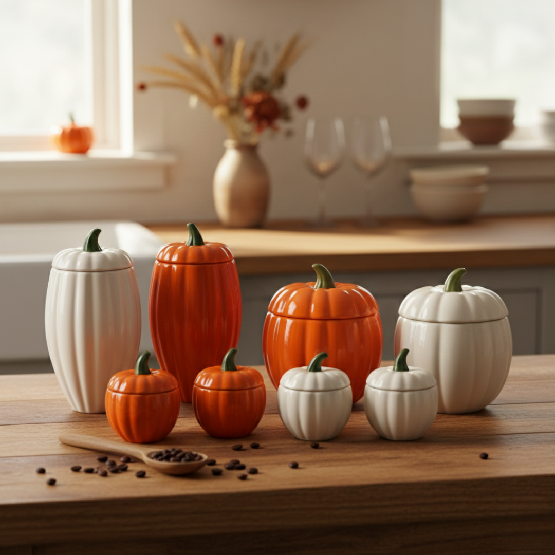 Cookinaplus "Pumpkin Spice" 8'li Seramik Balkabağı Saklama Seti