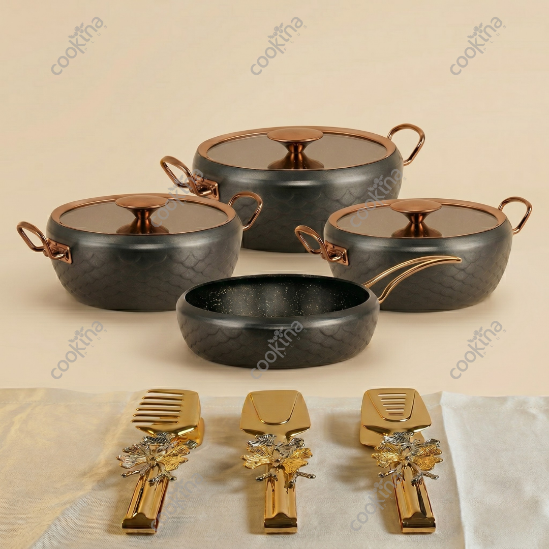 Shine Obsidian Bronz: 10 Parça Tencere & 3’lü Maşa Seti